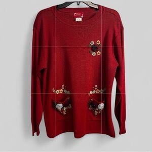 Vintage Y2k Grannycore red wool knit sweater Autumn Creations Large